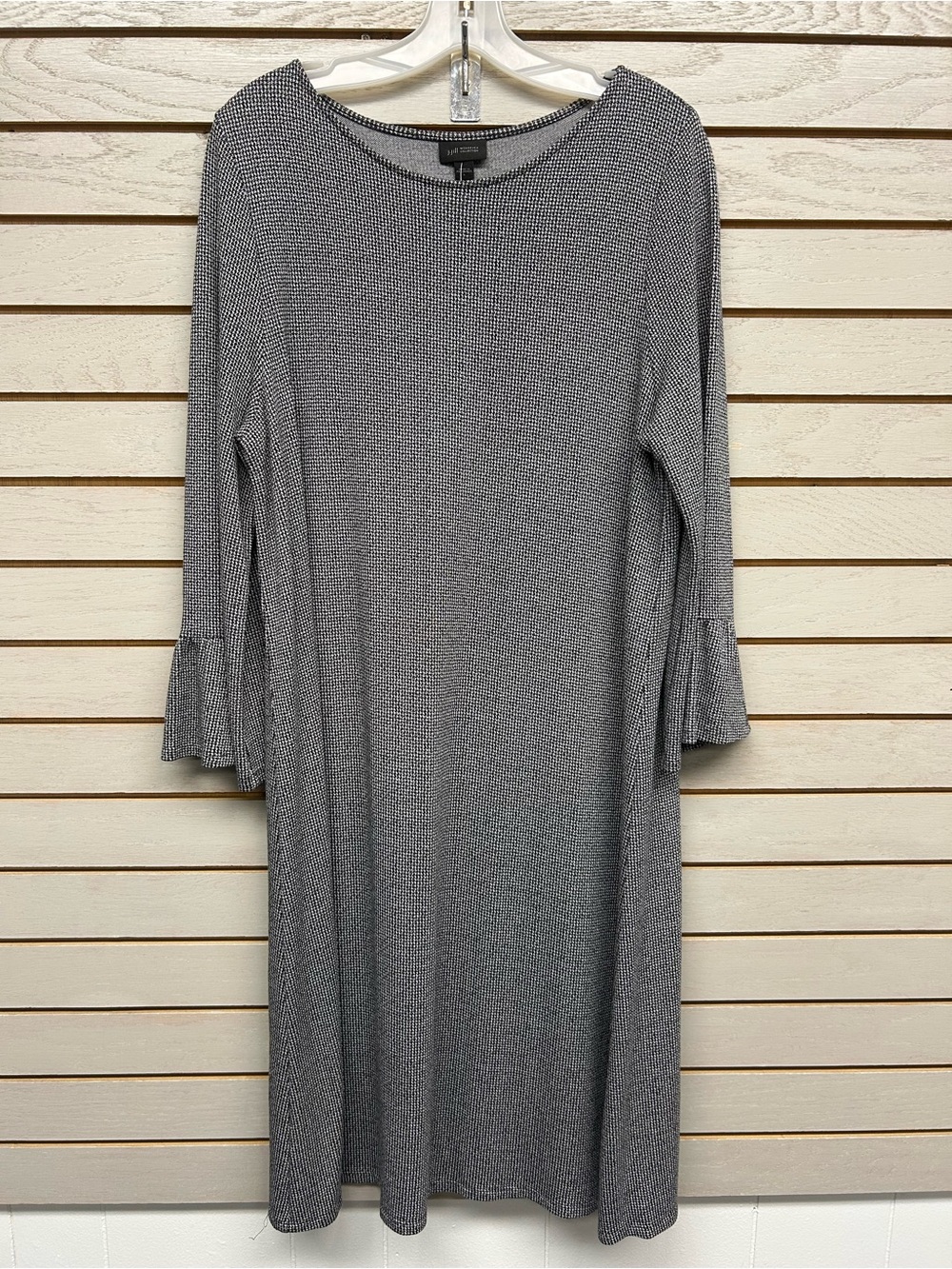 J. Jill Gray Textured Knit Midi Dress with Fluted Sleeves